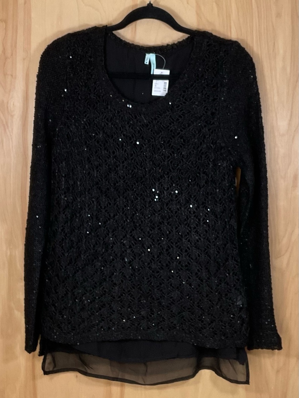 Maurices Black Sequined Open-weave Sweater Plaid- NWT